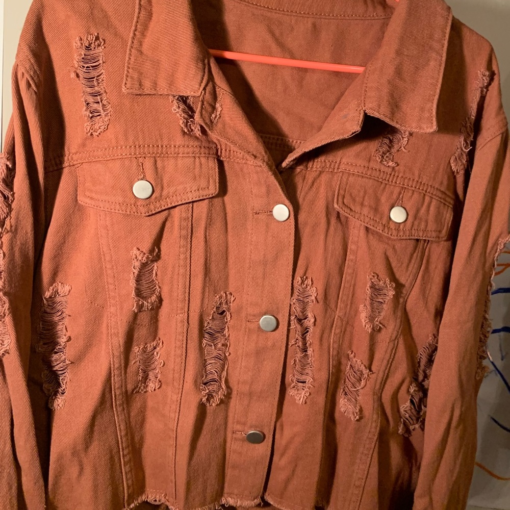 Distressed denim crop top jacket